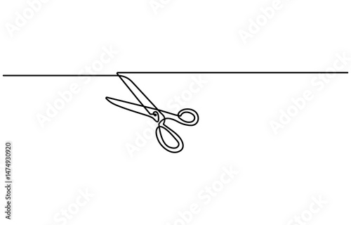 Scissor tool one line continuous single line art drawing outline design vector illustration
