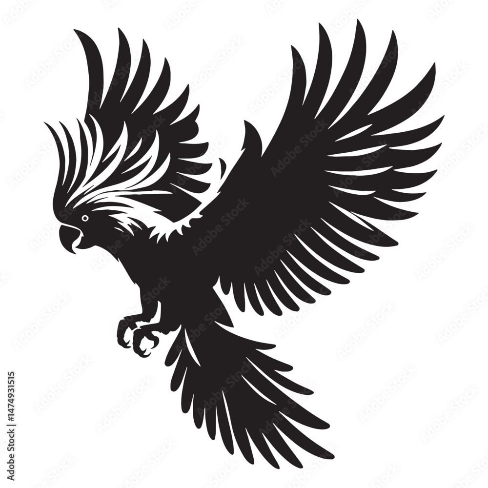 Obraz premium Bright Cockatoo silhouette with flowing feathers – Cockatoo illustration – Minimalist Cockatoo vector – Bird silhouette