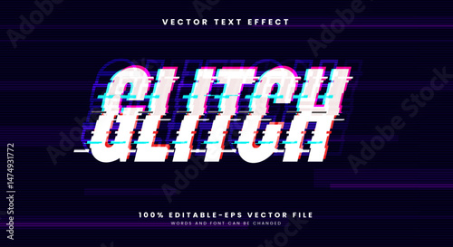 Glitch editable text effect template Suitable for distortion style