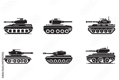Set of tank silhouettes. Military tank concept icons. Vector illustration.