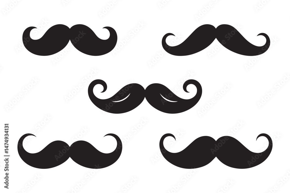 Set of mustache silhouettes. Vector illustration.