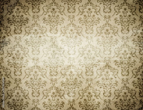 Grunge old paper background with vintage ornament.