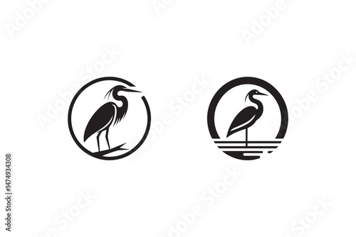 Free Download Minimalist heron bird logo on white background. Bird icon. - GFXLoad