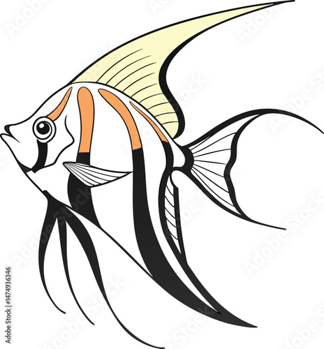 Colored Angelfish Silhouette Design. Angelfish Silhouette Art Illustration. Angelfish Colored Graphic Silhouette. Angelfish Flat Style Fish Design