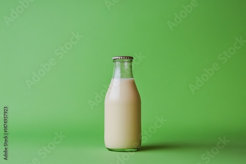 Milk bottle on a vibrant green