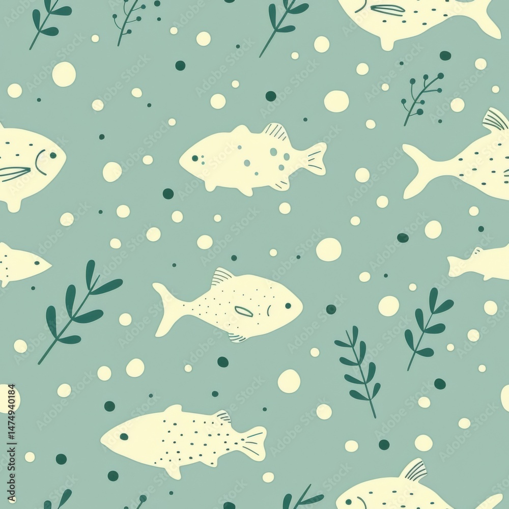 Obraz premium seamless minimal pattern of tiny sea creatures in line art style, clean layout, pastel background