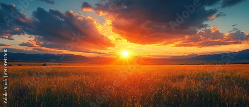 Sunset spectacle over rolling hills nature landscape golden hour tranquil environment scenic view