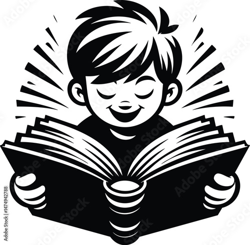 Cartoon Boy Reading Storybook