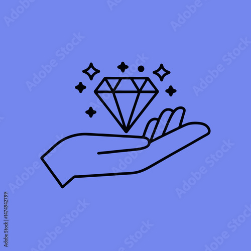 Hand Holding Diamond Icon on Blue