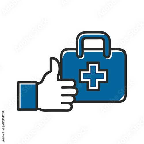 Thumbs Up Gesture with a First Aid Kit Icon  