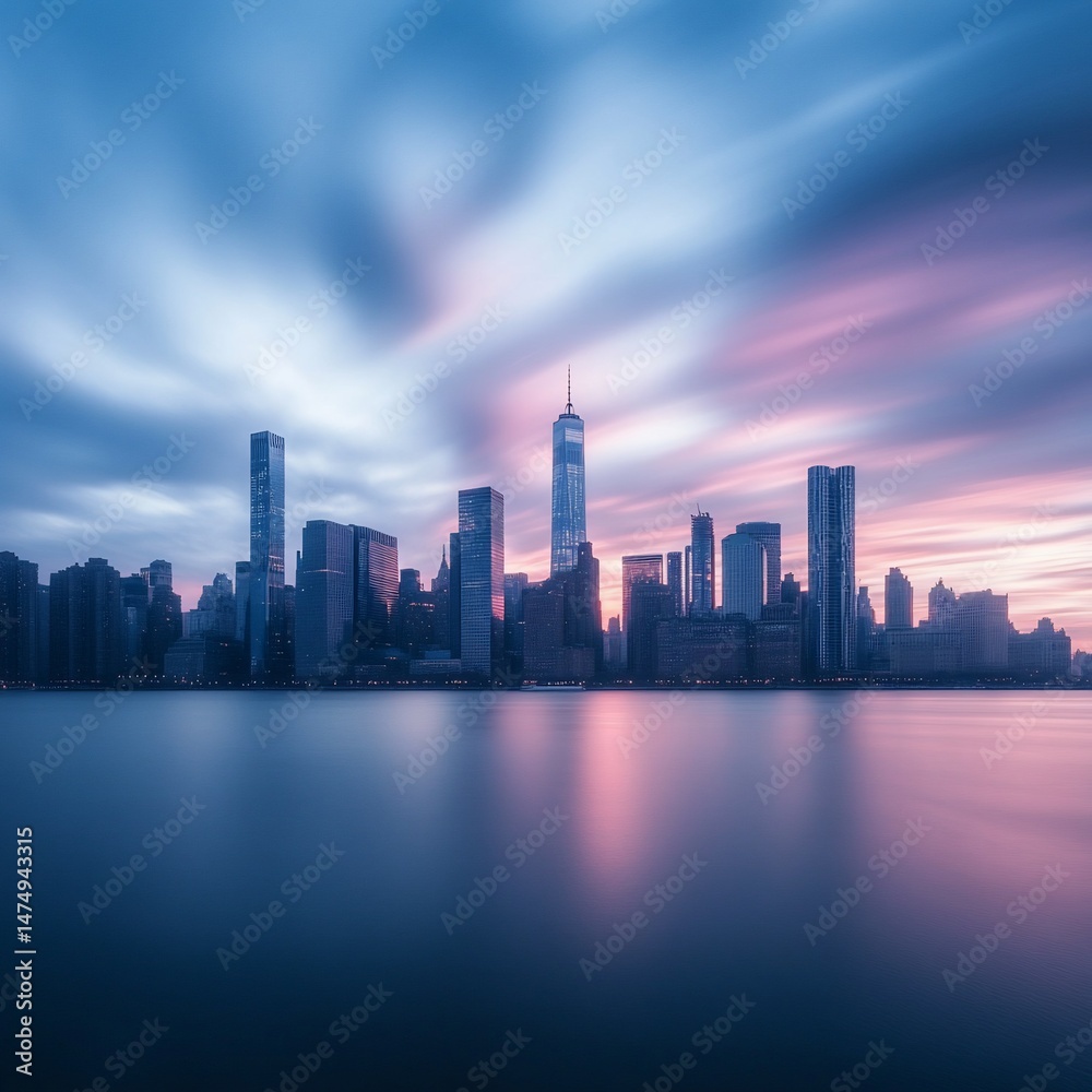 Obraz premium City skyline at sunrise with vibrant colors