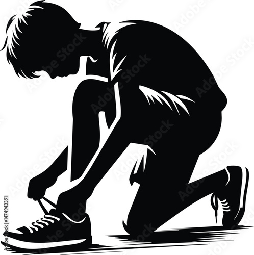 Boy Tying Shoelace