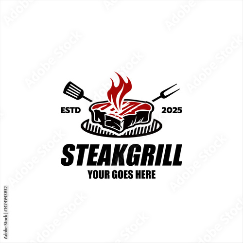 roasted steak grill fire flame logo vector icon illustration