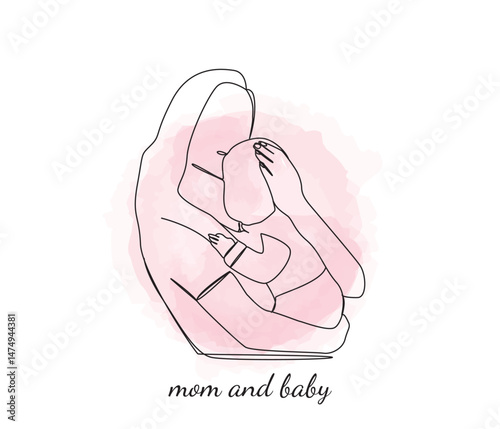 vector continuous one line drawing of mom and baby. mothers day concept.
