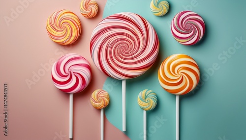 Lollis in Regenbogenfarben auf Pastellgrund photo