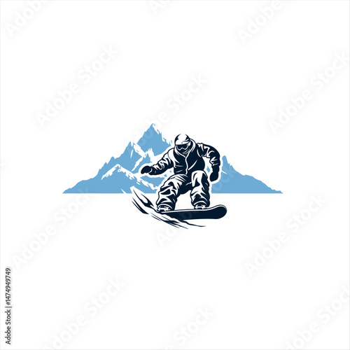 Silhouette of a snowboarder on the snowboard free rider jumping in the air