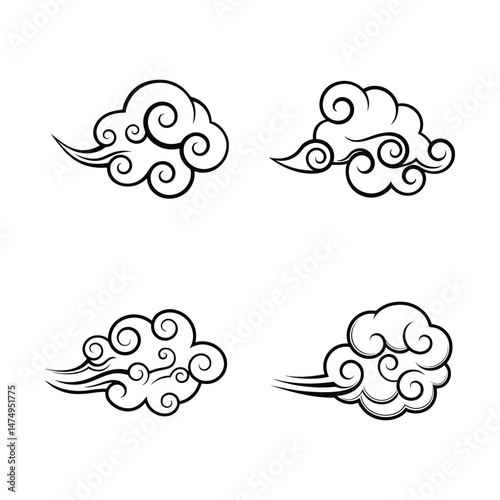 Asian style cloud vector set traditional oriental ornamental clouds collection