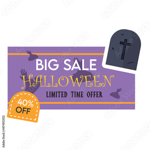 Isolated halloween discount label with a tombstone icon Vector