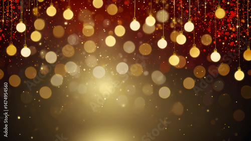 A dreamy display of glowing bokeh lights in gold yellow and warm white tones creates shimmering depth with soft red reflections enhancing the warm atmospheric effect ai.

