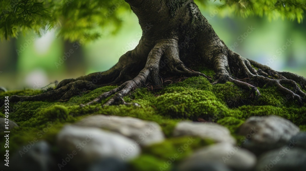 Obraz premium Intricate Roots and Mossy Ground in Verdant Serene Environment