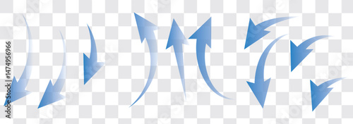 Set of blue arrow showing wind air flow isolated on white background, air direction signs. eps 10.
