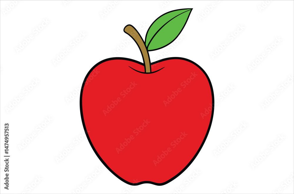 Fototapeta premium Red Apple silhouette, vector art, illustration, animals, cartoon on white background.