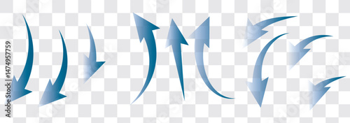 Set of blue arrow showing wind air flow isolated on white background, air direction signs. eps 10.
