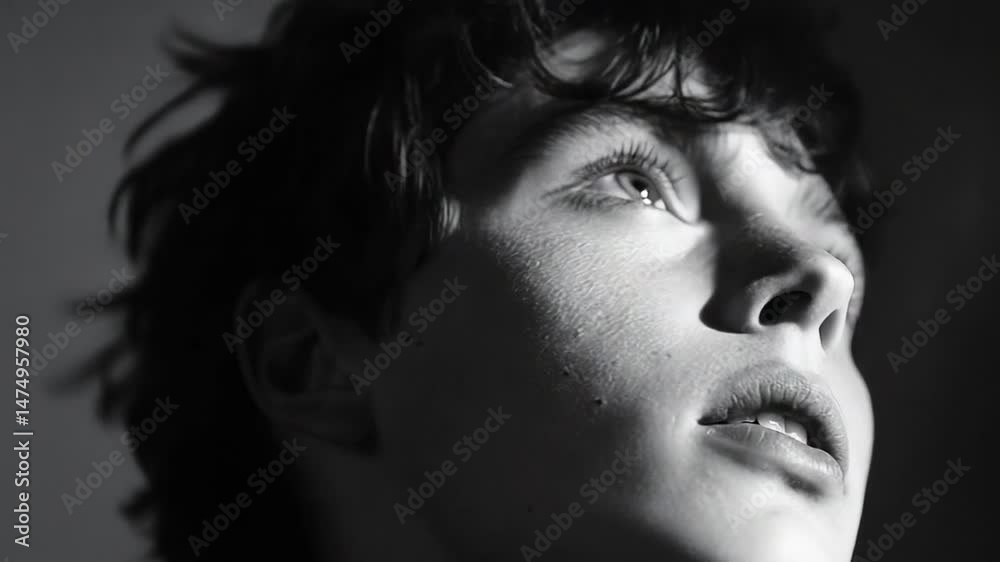 Portrait of a young person gazing upwards in shadow Portrait of a young person gazing upwards in shadow