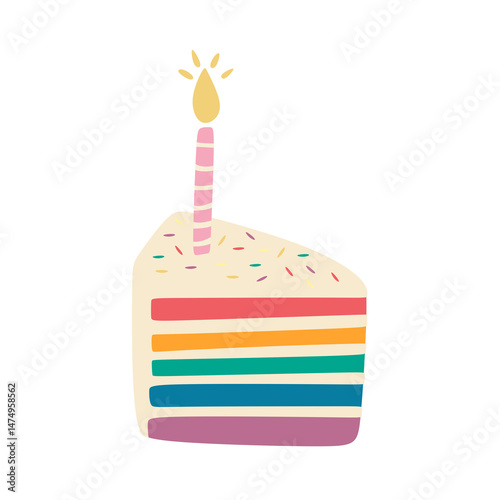 cute rainbow cake with candle for birthday party concept