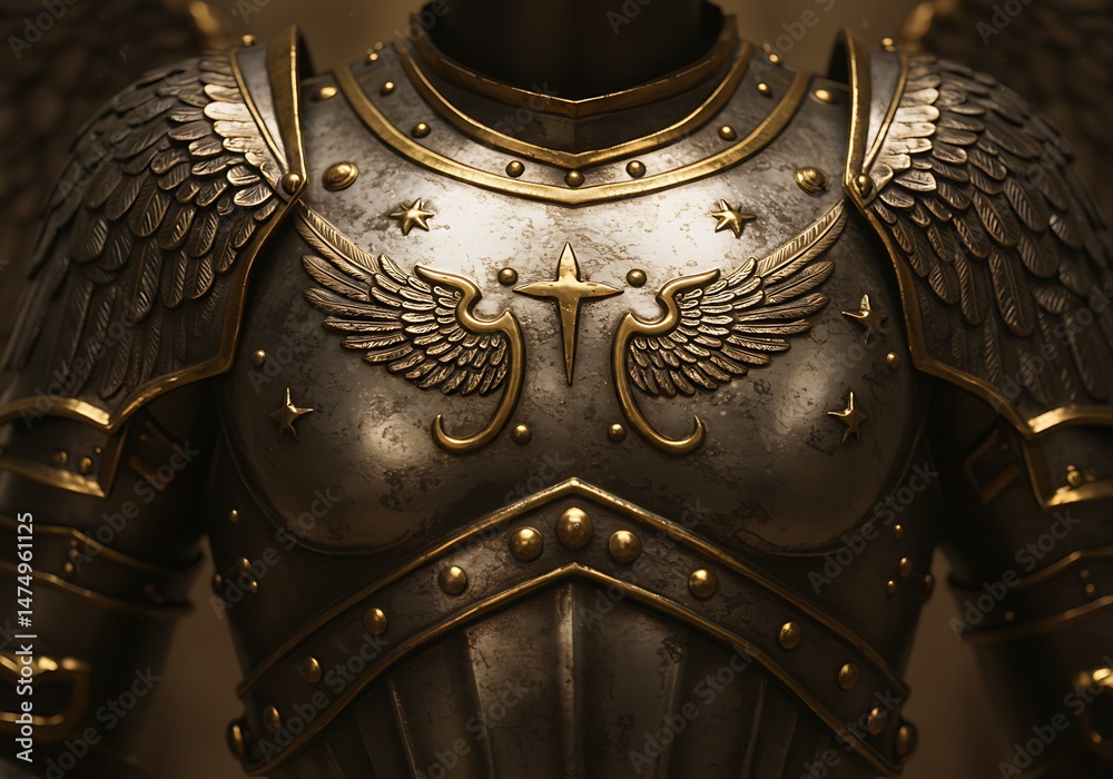 Dark winged-themed armor with golden embellishments Dark winged-themed armor with golden embellishments