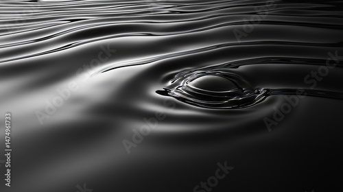 The background is a 3D rendering of a black, wavy water surface with a glossy finish, geometrically designed to mimic the texture of the sea or ocean, including ripples, and also depicting the uneven