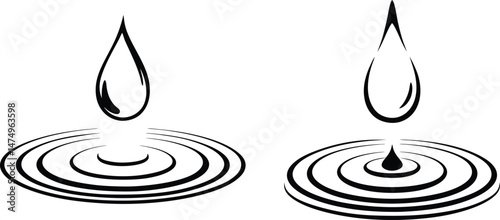 Abstract water drop ripple graphics illustrating impact and fluid motion isolated on white