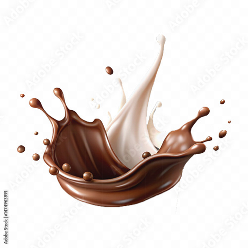smooth liquid splash of milk and chocolate isolated on white background.