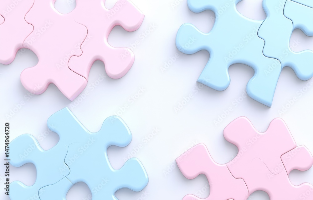 Obraz premium Pastel puzzle pieces scattered on white background