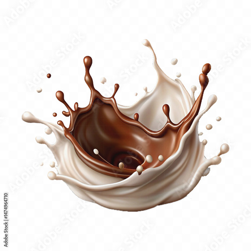 smooth liquid splash of milk and chocolate isolated on white background.
