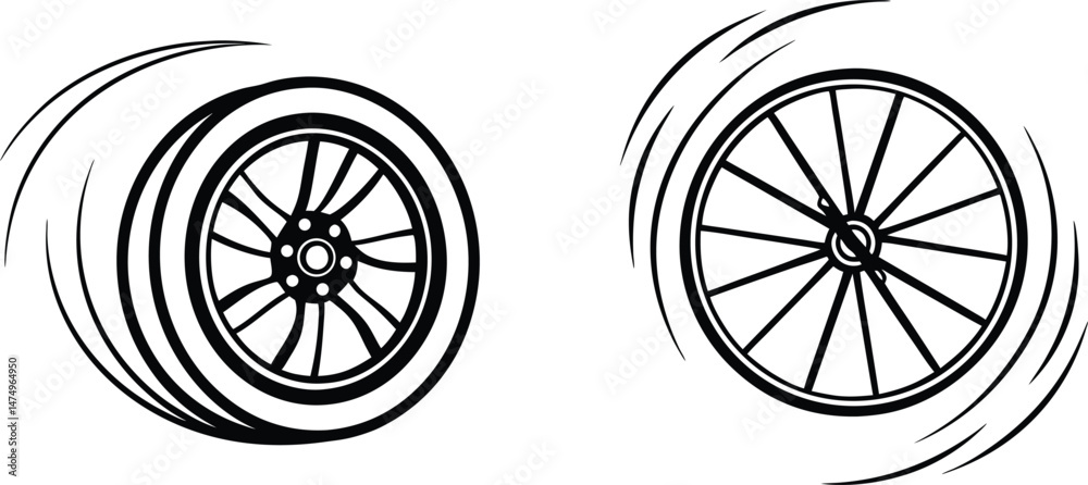 Two racing wheels dynamic movement speed lines graphic vector illustration Two racing wheels dynamic movement speed lines graphic vector illustration