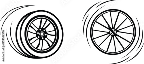 Two racing wheels dynamic movement speed lines graphic vector illustration