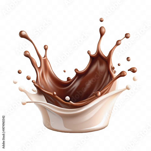smooth liquid splash of milk and chocolate isolated on white background.