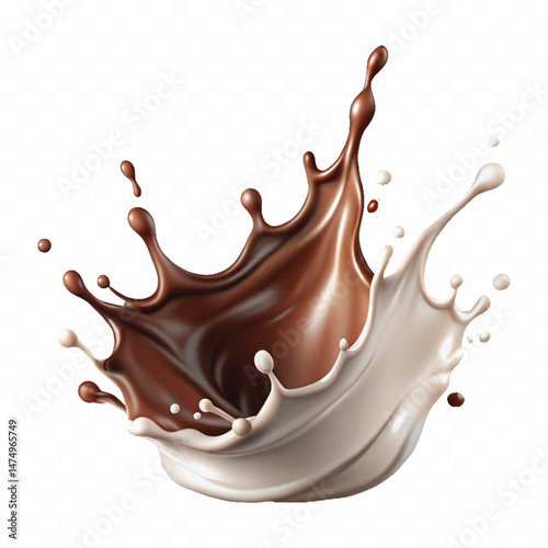 smooth liquid splash of milk and chocolate isolated on white background.