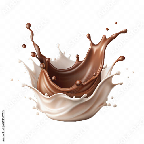 smooth liquid splash of milk and chocolate isolated on white background.