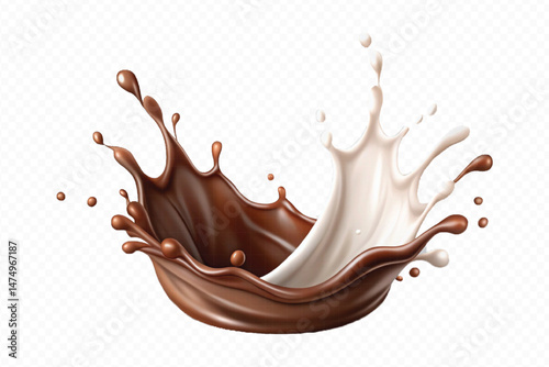 smooth liquid splash of milk and chocolate isolated on white background.