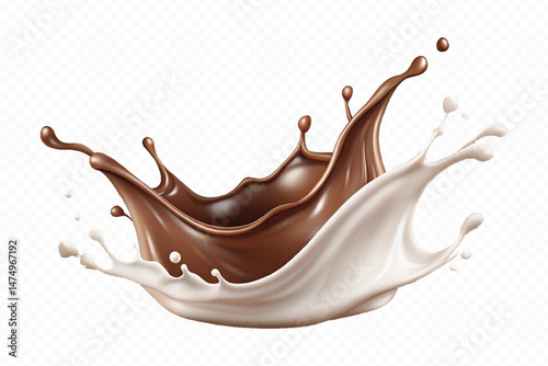 smooth liquid splash of milk and chocolate isolated on white background.