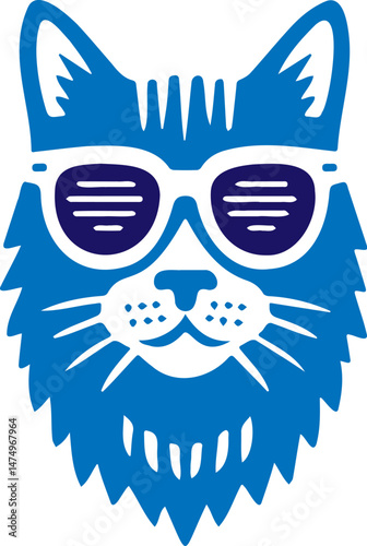 Cool cat illustration with sunglasses and vibrant blue color scheme perfect for fun t-shirt designs.