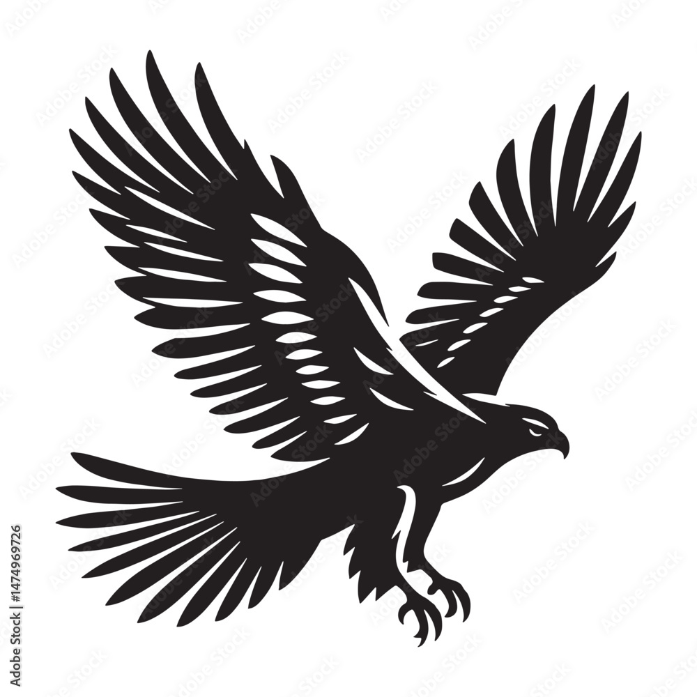 Obraz premium Swift Hawk silhouette in pursuit – Hawk illustration – Minimalist Hawk vector – Bird silhouette