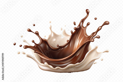 smooth liquid splash of milk and chocolate isolated on white background.