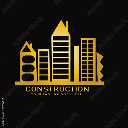 Modern Urban Cityscape with Skyscrapers in Yellow and Black Silhouette
