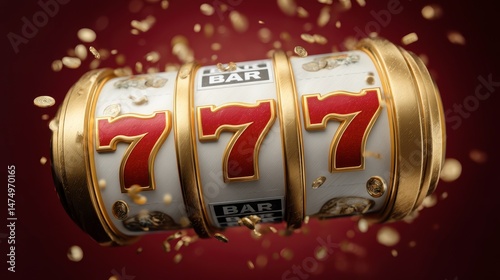 Golden slot machine wins the jackpot. 777 Big win concept
