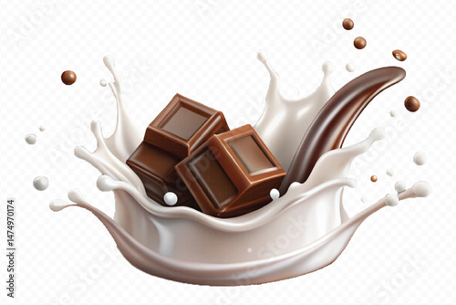 smooth liquid splash of milk and chocolate isolated on white background.