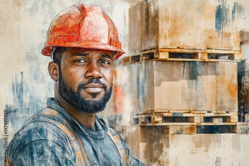 Focused construction worker in protective gear.
