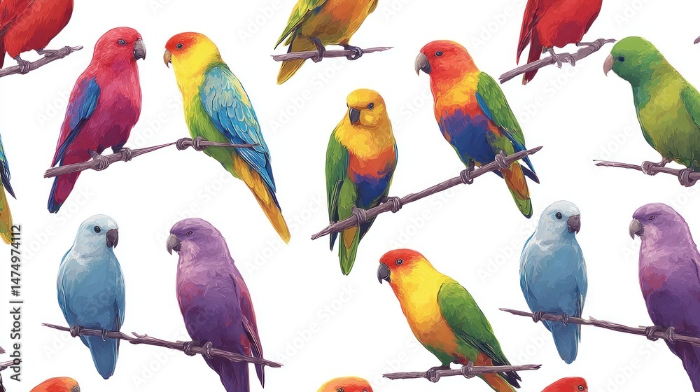 Obraz premium Colorful parrot pattern on branches